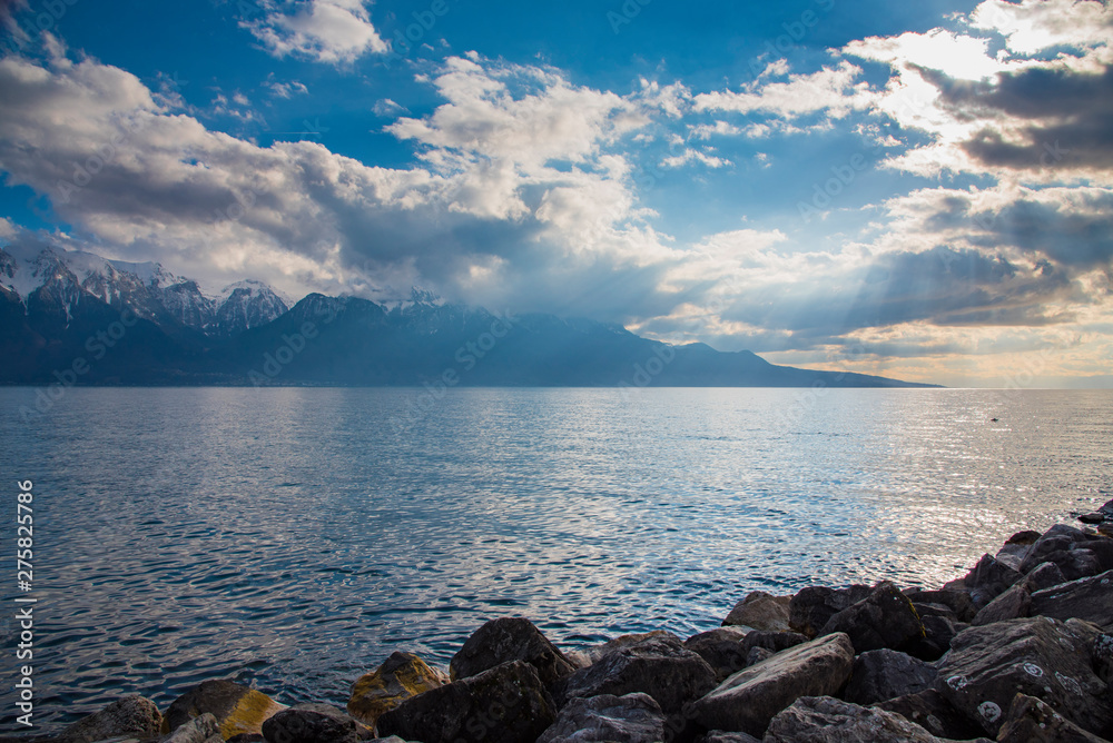 Beautiful landscape of the Alps on Lake Geneva at Montreux, Switzerland
