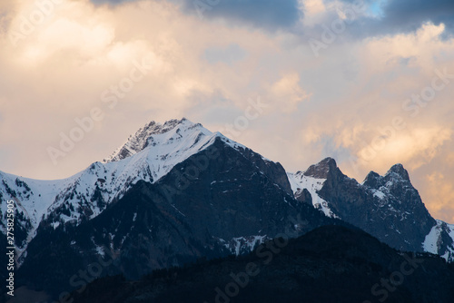 Beautiful snow mountain with sunlight at Switzerland