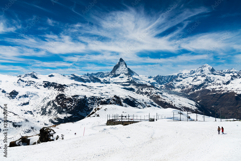 The famous Matterhorn snow mountain landscape at Gornergrat station in Zermatt, Switzerland