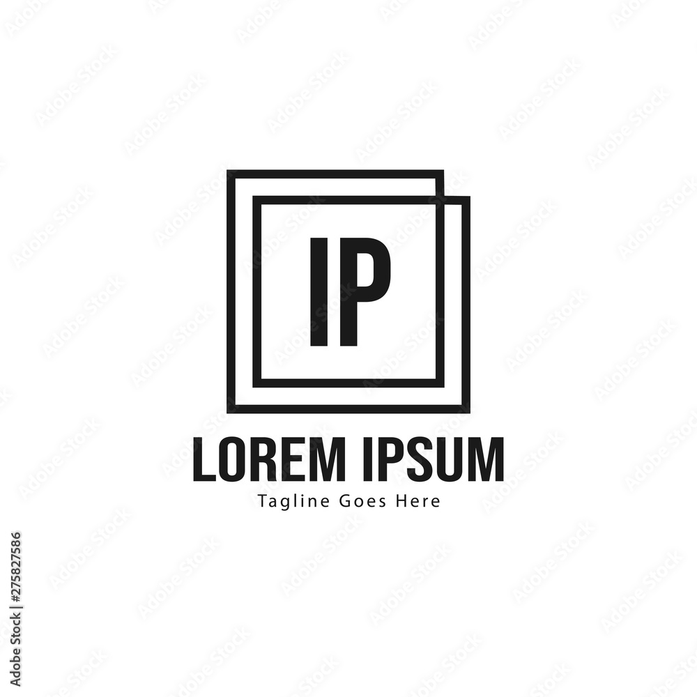 Initial IP logo template with modern frame. Minimalist IP letter logo vector illustration