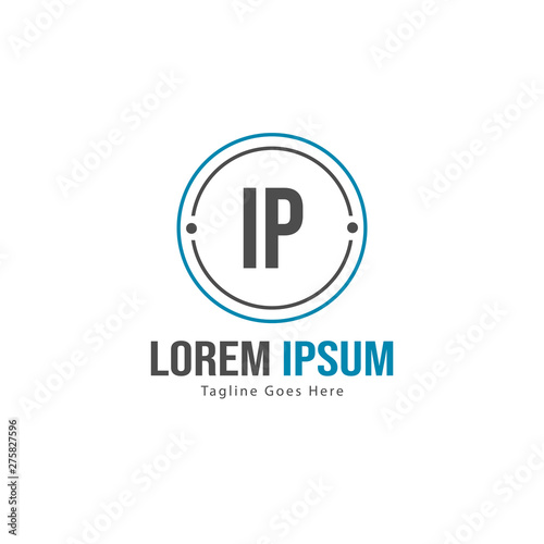 Initial IP logo template with modern frame. Minimalist IP letter logo vector illustration