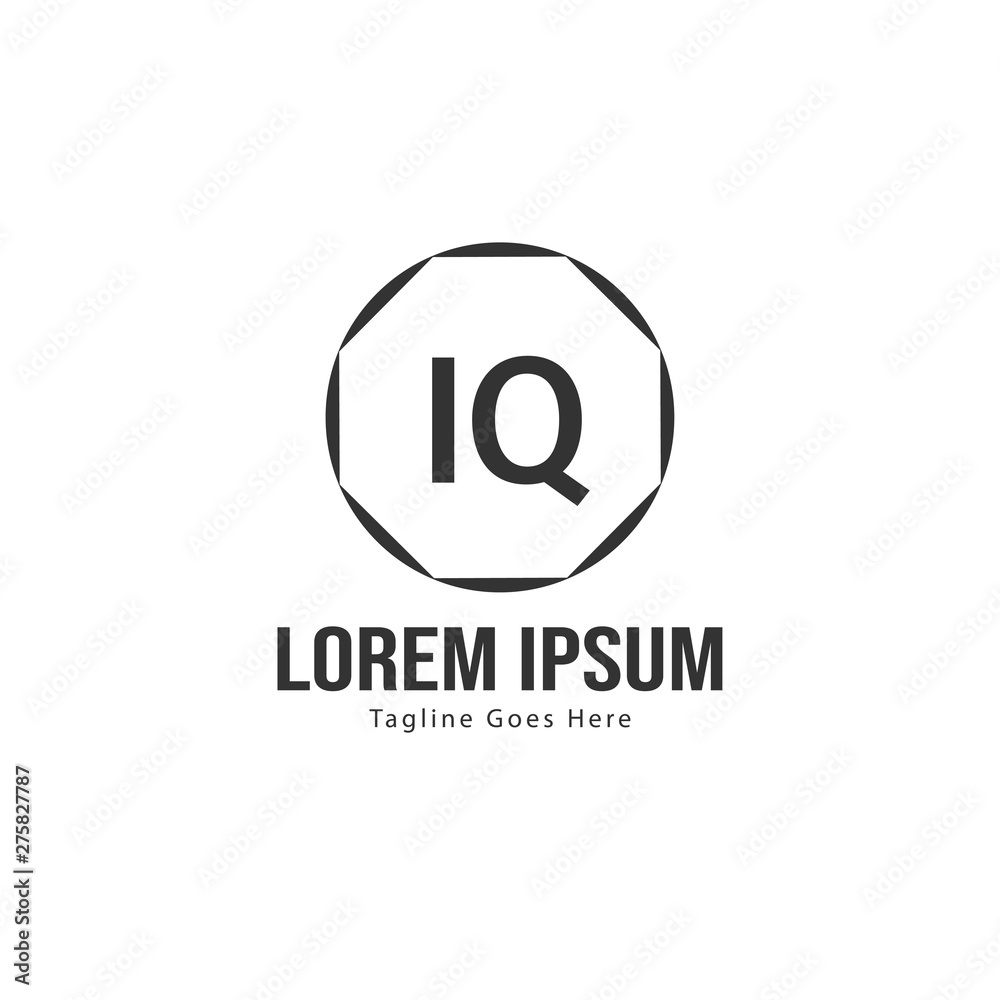 Initial IQ logo template with modern frame. Minimalist IQ letter logo vector illustration