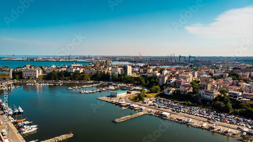 Aerial view of port and old town in Constanta, tourist and industrial town and popular resort in Romania. © Milan