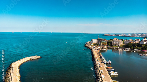 Aerial view of port and old town in Constanta  tourist and industrial town and popular resort in Romania.