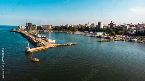 Aerial view of port and old town in Constanta, tourist and industrial town and popular resort in Romania. photo