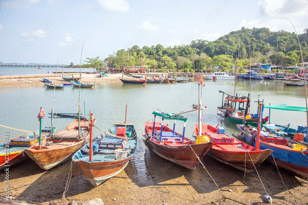 local fisherman boat at seashore for sefood agriculture industry