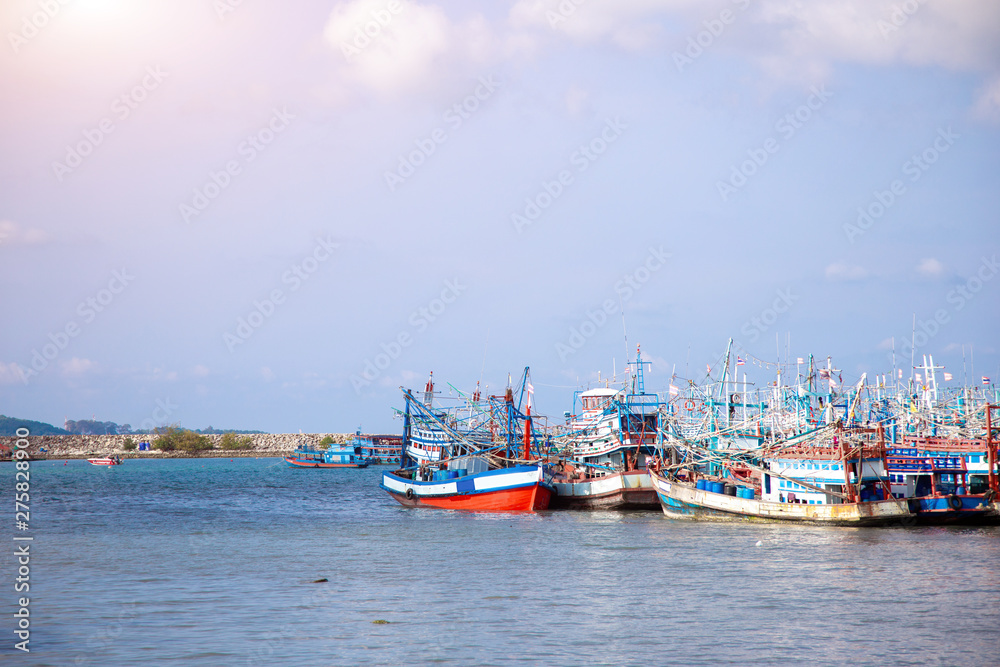 fisherman boat and transportation in seafood industry at seashore