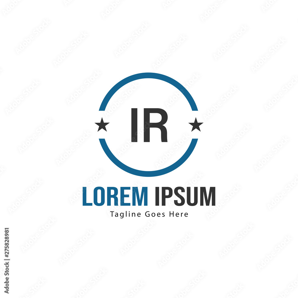 Initial IR logo template with modern frame. Minimalist IR letter logo vector illustration