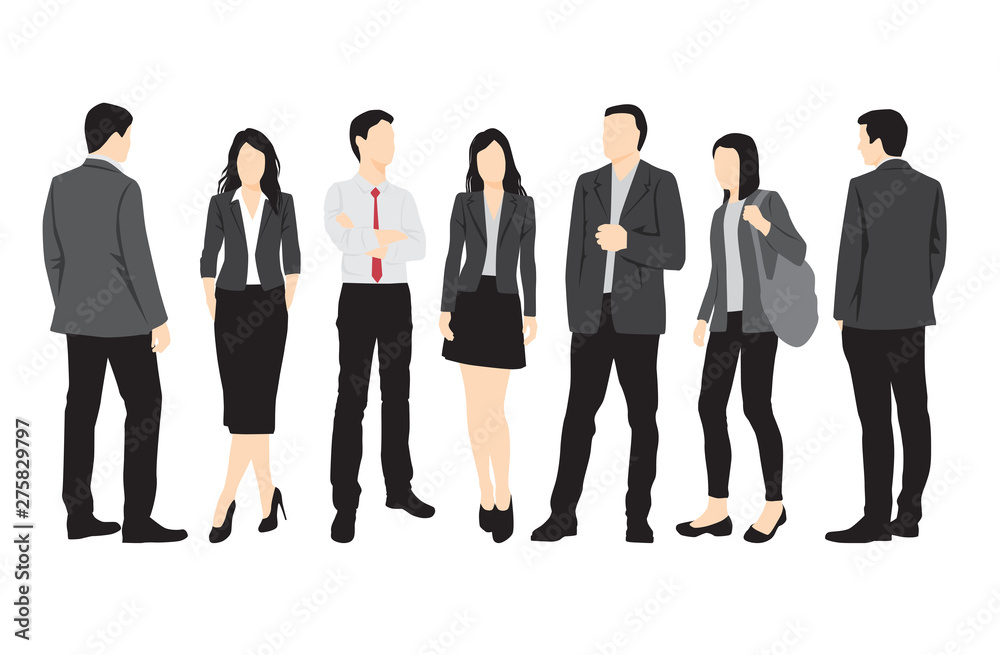 Set of silhouettes of men and women standing in different poses, cartoon character, group business people, vector illustration, flat designe icon, isolated on white background Set of silhouettes of men and women standing in different poses, cartoon character, group business people, vector illustration, flat designe icon, isolated on white background