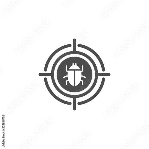 Malware bug in target vector icon. Network Vulnerability - Virus, Malware, Ransomware, Fraud, Spam, Phishing, Email Scam, Hacker Attack - IT Security Concept Design, Vector illustration