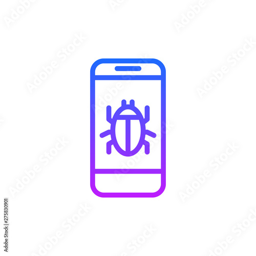 Bug, hack, smartphone, virus, icon, flat. Element of security for mobile concept and web apps illustration. Security system design, warning icon. Protection concept