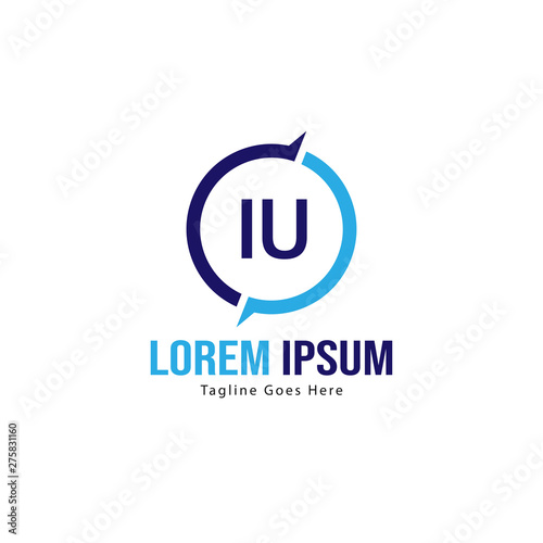 Initial IU logo template with modern frame. Minimalist IU letter logo vector illustration