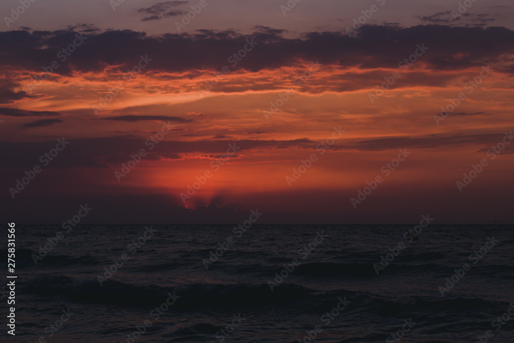 beautiful sunset on the beach of the Azov Sea