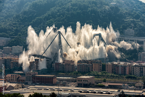 The implosion of what remained of the Morandi bridge in Genoa photo