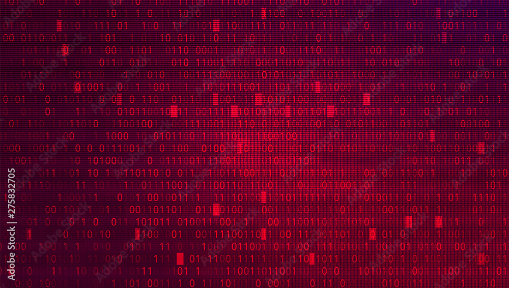 Digital Binary Code on Red BG. Cybercrime Concept