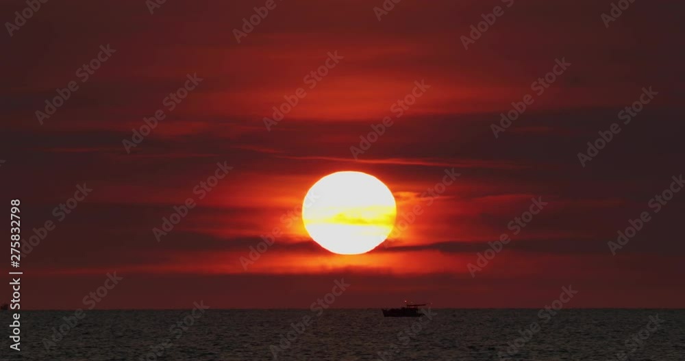Vietnam, Phu Quoc island, sunset in the sea overlooking the fishing boat. shot on a long-focus lens Vietnam, Phu Quoc island, sunset in the sea overlooking the fishing boat. shot on a long-focus lens