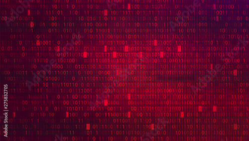 Fototapeta Naklejka Na Ścianę i Meble -  Digital Binary Code on Red BG. Cybercrime Concept