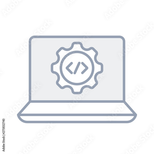 Programming, web development concept. Code on the screen laptop. Programming concept illustration. Web developer concept illustration. Coding vector. Learn to code concept illustration.