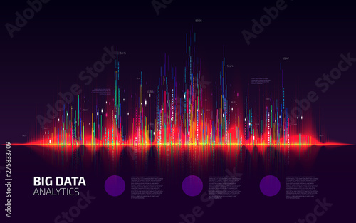 Big data visualization. Fractal element with lines and dots array. Financial report schedule. Stock exchange screen. Business infographic template design. Vector illustration