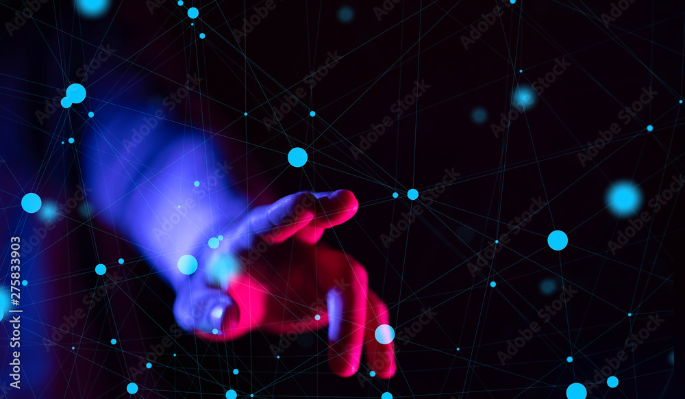 Abstract futuristic - Molecules technology with polygonal shapes on dark blue background. Abstract futuristic - Molecules technology with polygonal shapes on dark blue background.