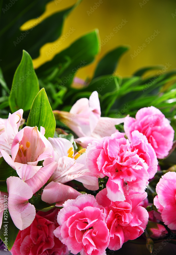 Composition with bouquet of freshly cut flowers Composition with bouquet of freshly cut flowers