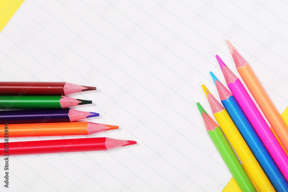 Fototapeta premium Colorful pencils with copy space on white background,education back to school, sale, shopping concept.