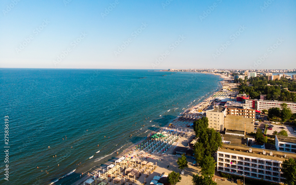 Aerial view of Mamaia in Constanta, popular tourist place and resort on black sea in a Romania. 