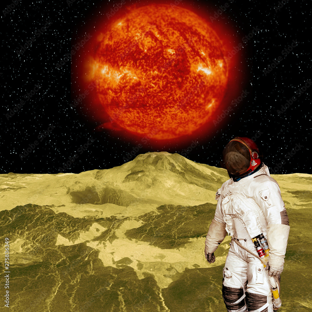 Obraz premium Space mission. Astronaut and rocky landscape. The elements of this image furnished by NASA.