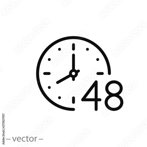 48 hr, clock icon, time linear sign isolated on white background - editable vector illustration 