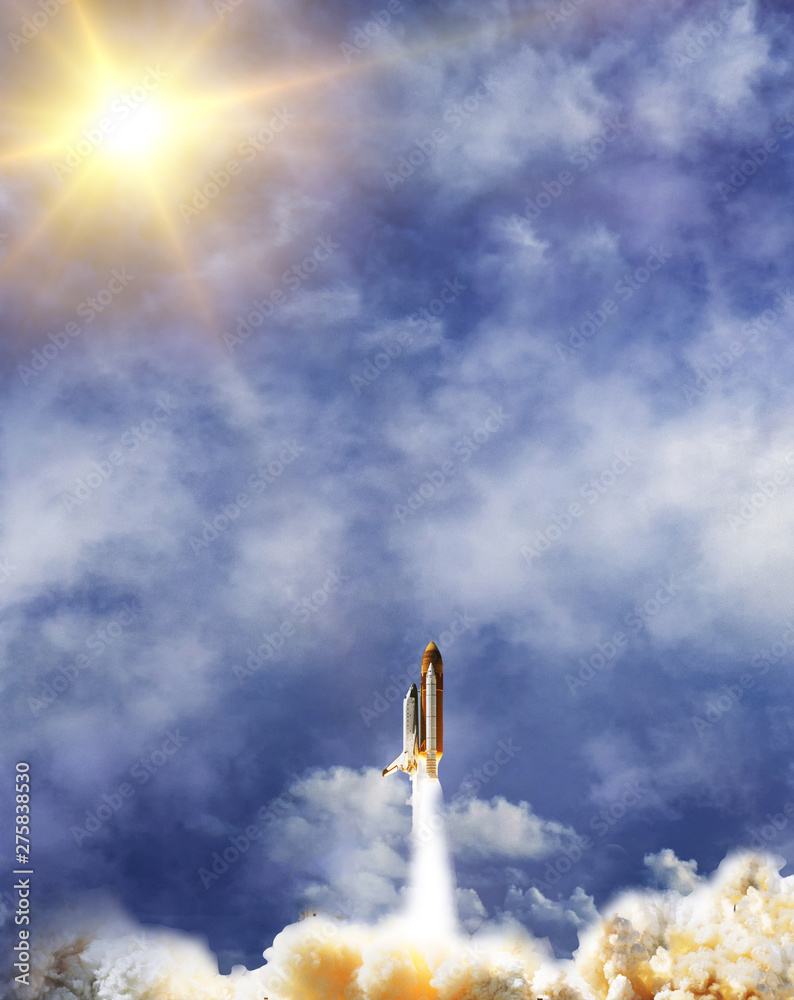 Sunflare and rocket. The elements of this image furnished by NASA.