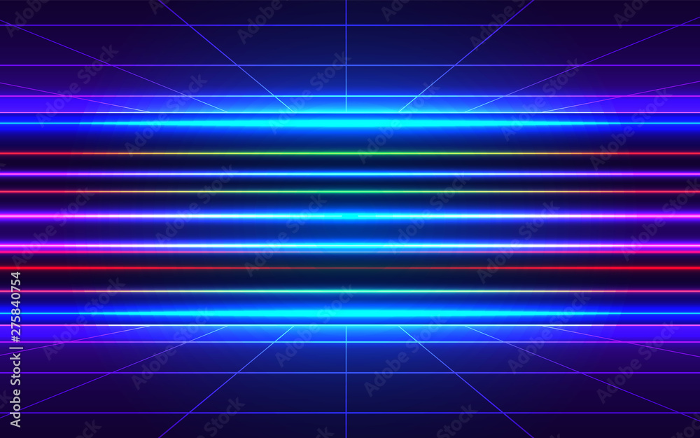 80s futuristic style abstract backgound. Sci-Fi Neon perspective grid with motion blur effect. Retro disco party background design. Game level concept. Vector illustration 80s futuristic style abstract backgound. Sci-Fi Neon perspective grid with motion blur effect. Retro disco party background design. Game level concept. Vector illustration