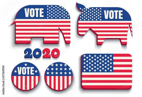 donkey and elephant and american flag