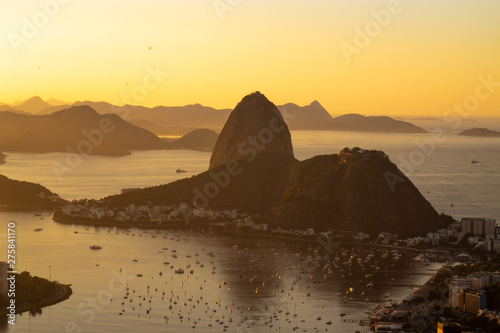 Dawn in the city of Rio de Janeiro  Guanabara Bay and Sugar Loaf   observatory Dona Marta