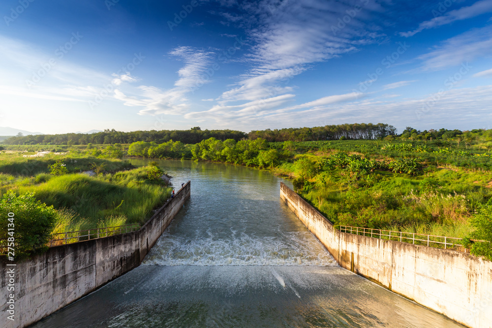 weir and water hyacinth,Thailand
