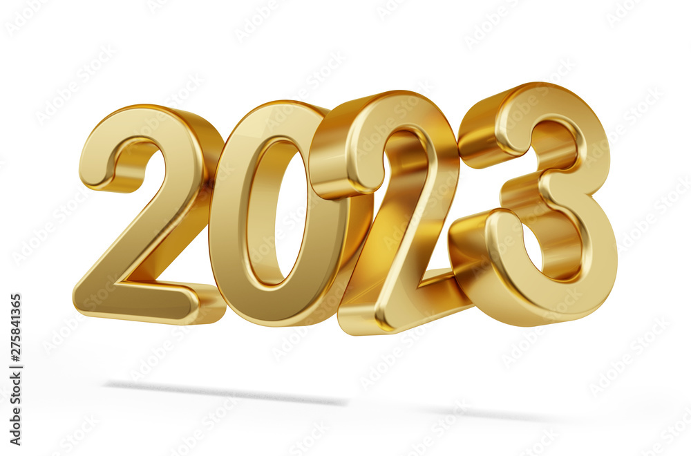 2023 golden bold letters isolated on white 3d-illustration 2023 golden bold letters isolated on white 3d-illustration