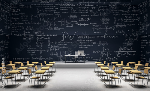 Obraz na plátně Modern classroom with math formulas