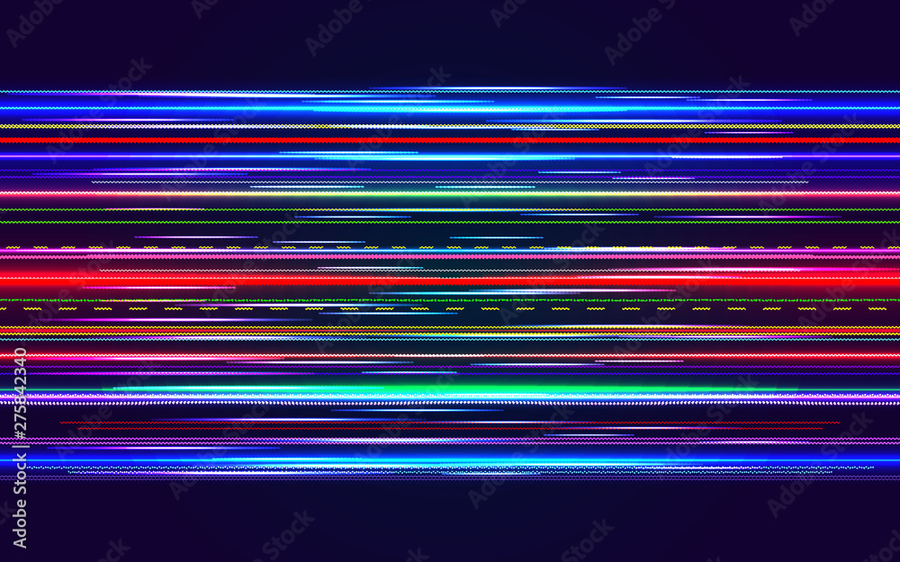 Dazzling neon lights captured in motion, the blurred lines forming