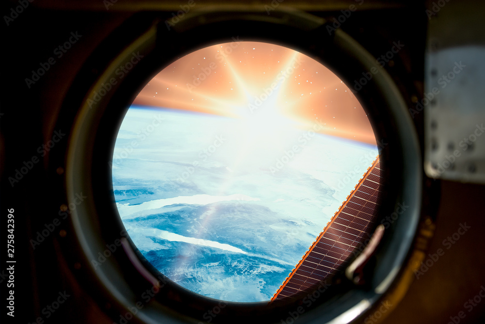 Sunrise, view from spaceship. Elements of this image furnished by NASA.