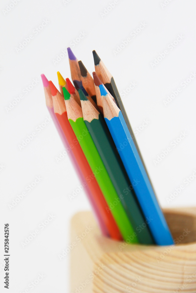 Fototapeta premium colorful wooden pencils for drawing on white background