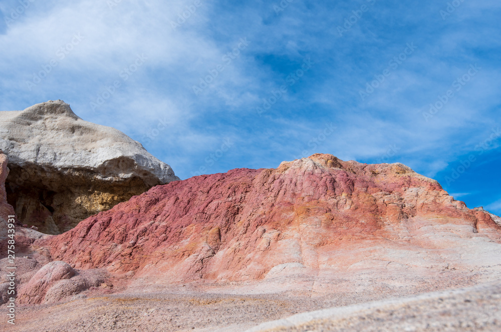 Landscape of pink, orange and white rock formation at Interpretive Paint Mines in Colorado