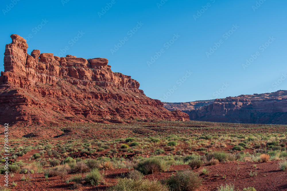 Landscape of red sandstone monolith in the Valley of the Gods in Utah
