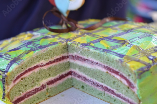 Very tasty colored cake. Bright cake. photo