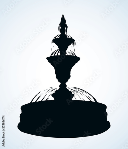 Old round fountain. Vector drawing