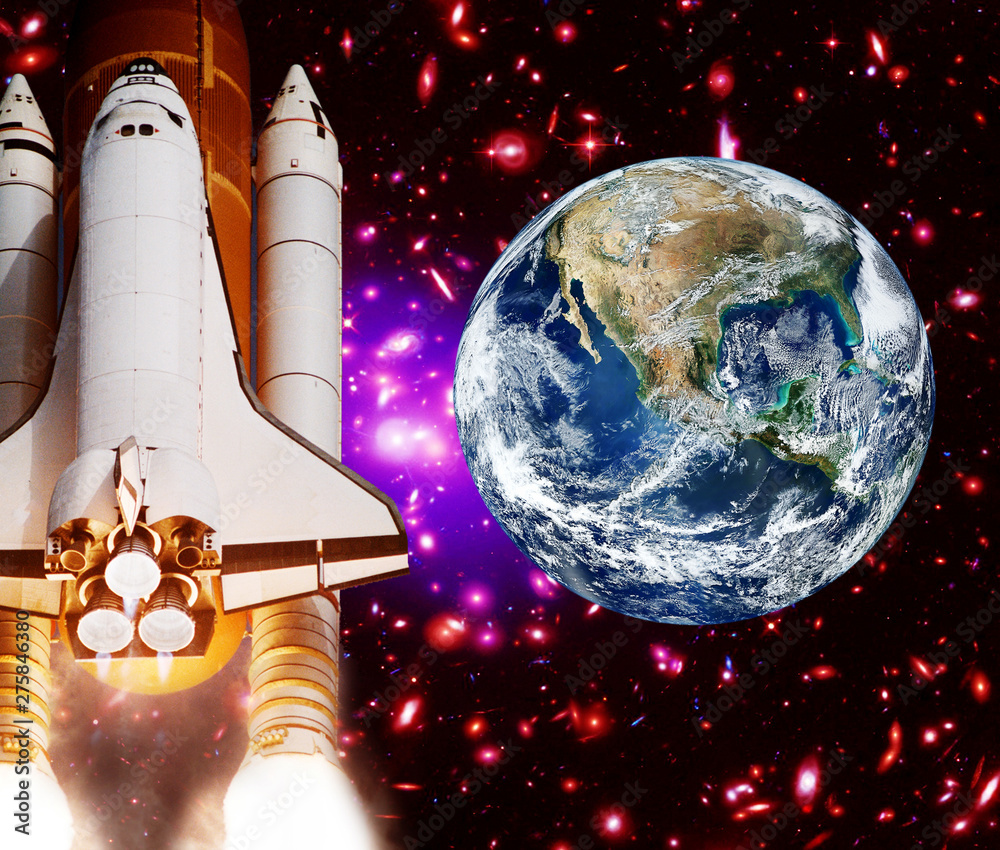 Rocket (shuttle) and earth globe. The elements of this image furnished by NASA. Rocket (shuttle) and earth globe. The elements of this image furnished by NASA.