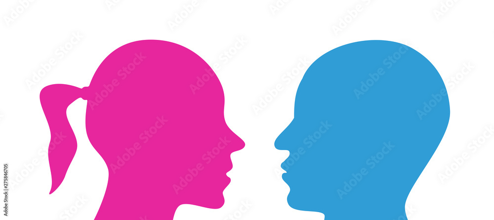 face silhouette profile man woman blue pink vector