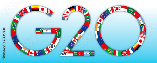 G20 global summit of industrialized countries, flags of the all countries, vector illustration photo