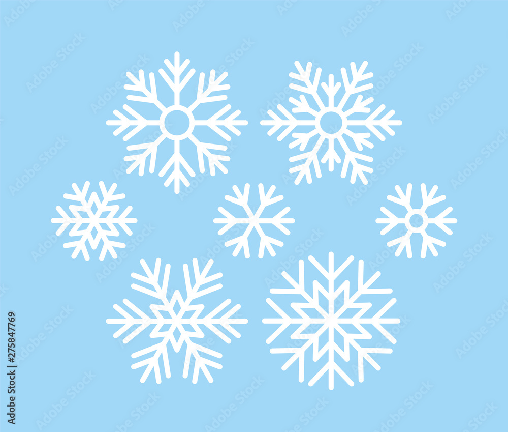 Snowflake. Vector. Christmas icon. Freeze snow. Set holiday symbols  isolated on blue background in flat design. Cartoon color illustration.  Stock Vector | Adobe Stock