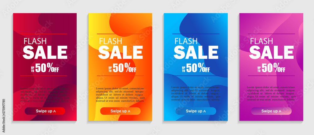 Set of dynamic geometric liquid shapes. Modern design covers for website, presentations or mobile apps. Flash sale template for social media. Trendy background vector eps10
