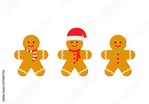 Gingerbread man. Christmas icon. Vector. Holiday winter symbols isolated on white background in flat design. Cartoon colorful illustration