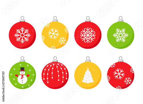 Christmas ball icon. Vector.Set holiday symbols isolated on white background in flat design. Cartoon color illustration.